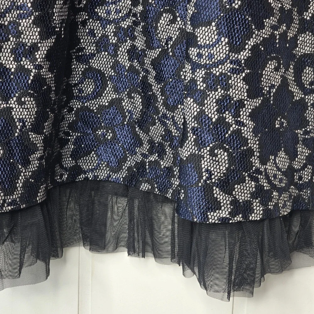 Justice‎ Lace Tulle Fit and Flare Dress Girls 14 Navy Blue Silver Holiday Party